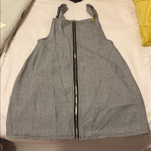 black and white plaid overall dress